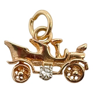 Vintage 14k Gold Antique Car Charm With Diamond Accent For Sale
