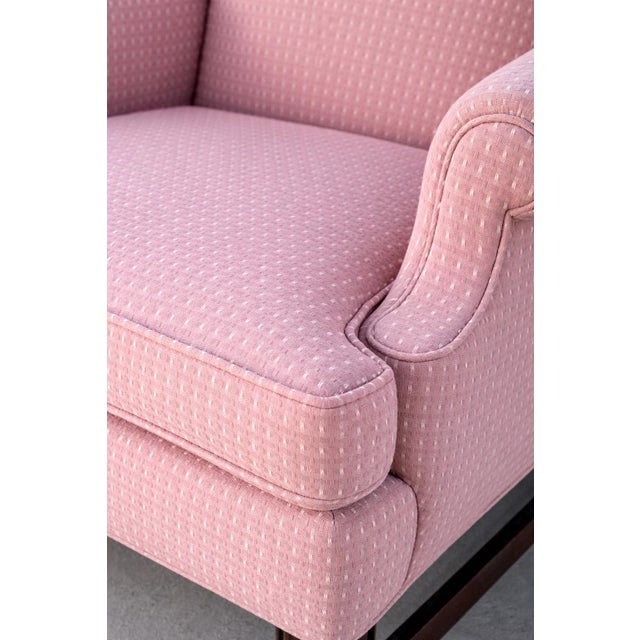 Mid 20th Century Vintage Thomasville Pink Wingback Chair With Upholstered Ottoman For Sale - Image 5 of 6
