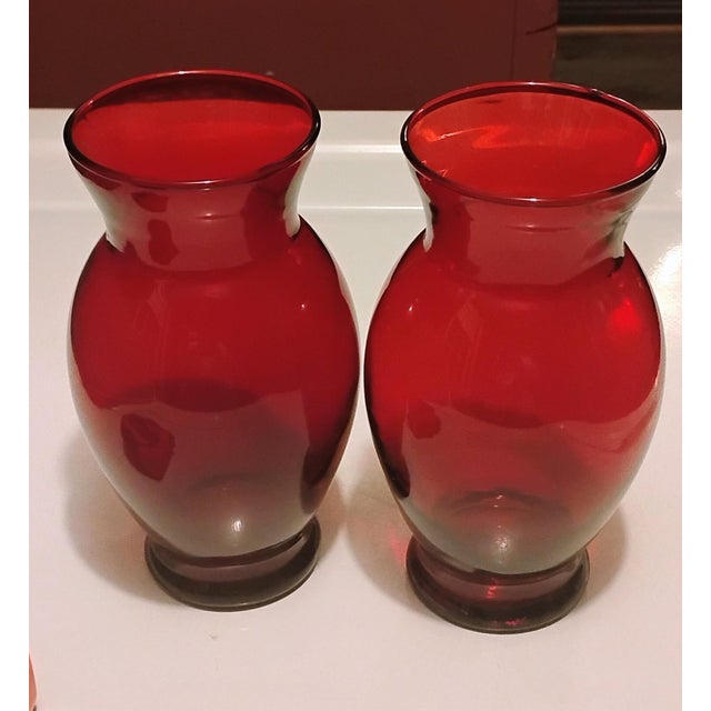 Gemstone Vintage 1938-1956 Anchor Hocking Royal Ruby Glass Vases For Sale - Image 7 of 11