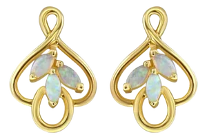 Marquise Opal Cluster Earrings 14k Yellow Gold, 2 Pieces