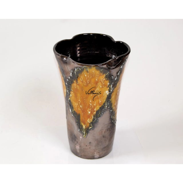 Vallauris Glazed Ceramic Bronze, Black & Orange Vase Mid-Century Modern France For Sale - Image 13 of 13