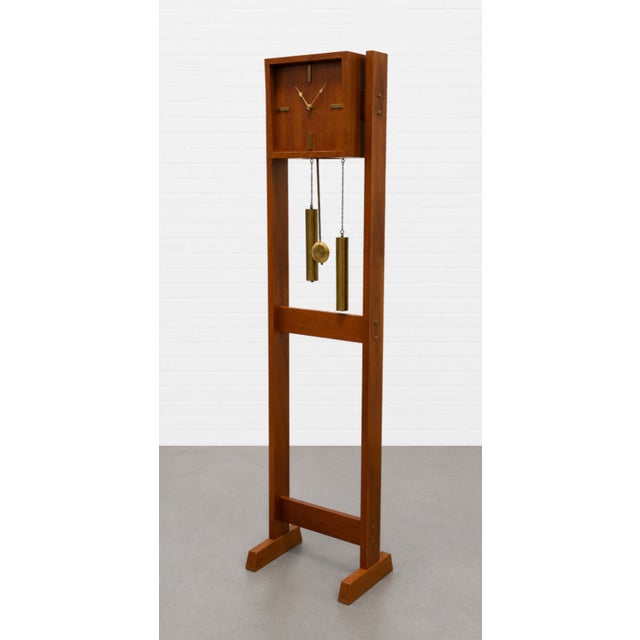 Brown Mid Century Modern Teak + Brass Weight Drive Chiming Floor Clock, C. 1960’s, Denmark For Sale - Image 8 of 12