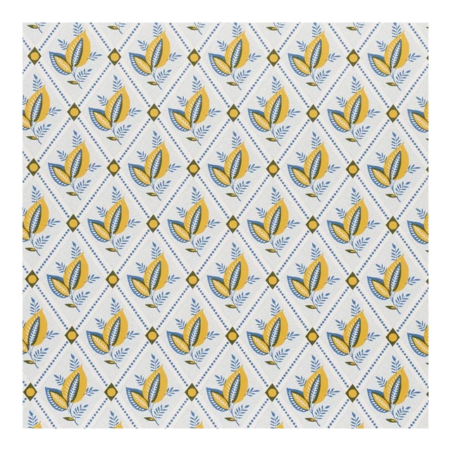 Sample - Schumacher Basile Trellis Wallpaper in Yellow & Blue For Sale
