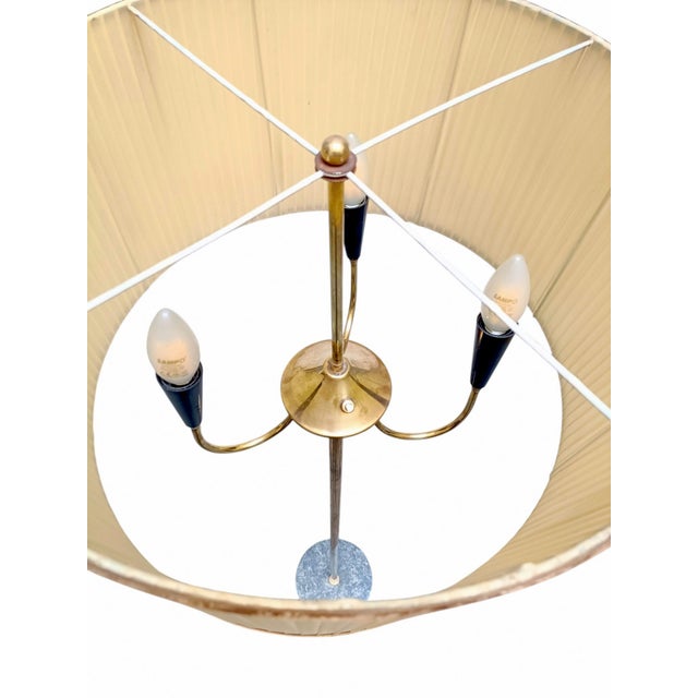 Brass Floor Lamp with Pleated Fabric Shade and Marble Base, Italy, 1950s For Sale - Image 4 of 8