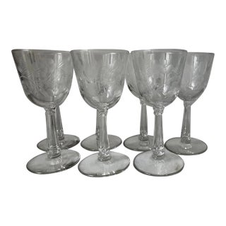 1950s Mid-Century Modern Wine Glasses Crystal Garland Pattern by Libbey Glass Company - Set of 7 For Sale