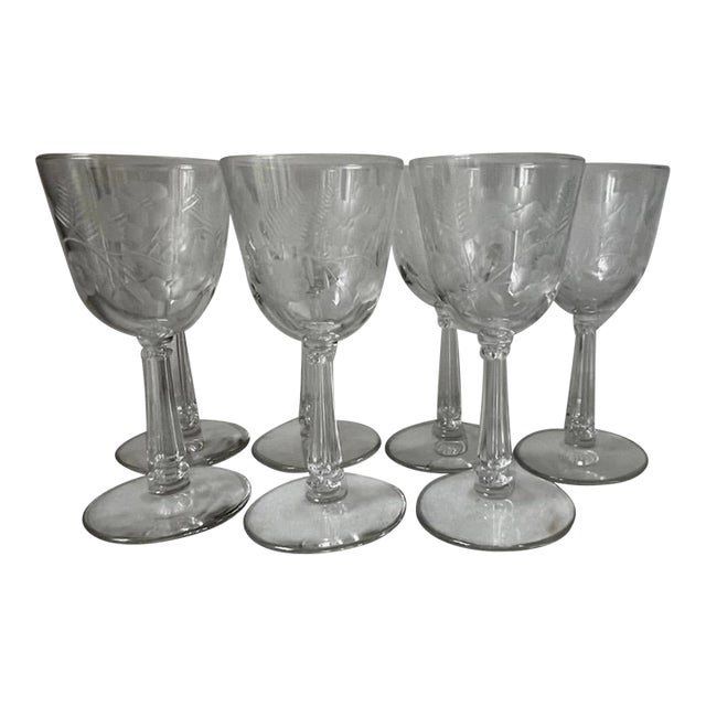1950s Mid-Century Modern Wine Glasses Crystal Garland Pattern by Libbey Glass Company - Set of 7 For Sale