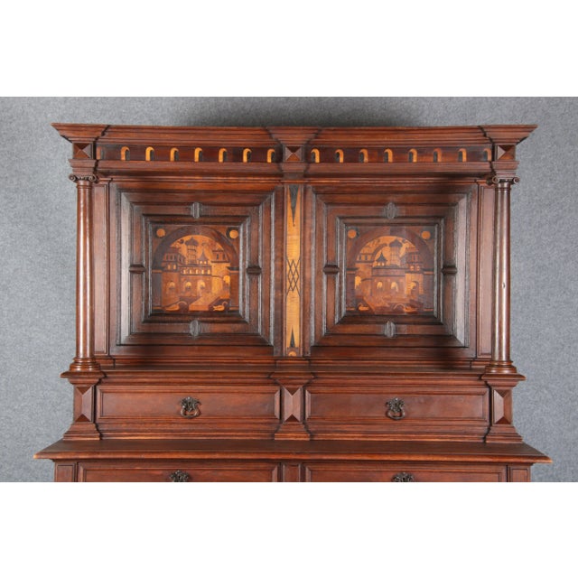 Antique Historicism Buffet with Architecture Inlaid, 19th Century For Sale - Image 5 of 18