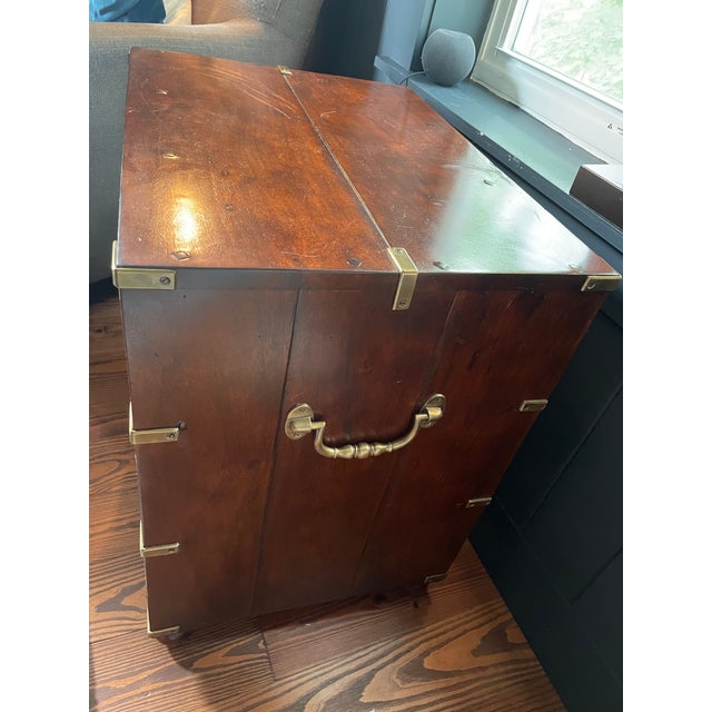 Mid 20th Century Solid Wood Campaign 3-Drawer Dresser / Bedside Table / End Table - Set of 2 For Sale - Image 14 of 17