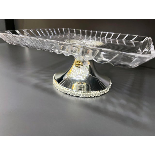 Boho Chic Handmade Brass Cake Stand with Etched Glass Top For Sale - Image 3 of 9