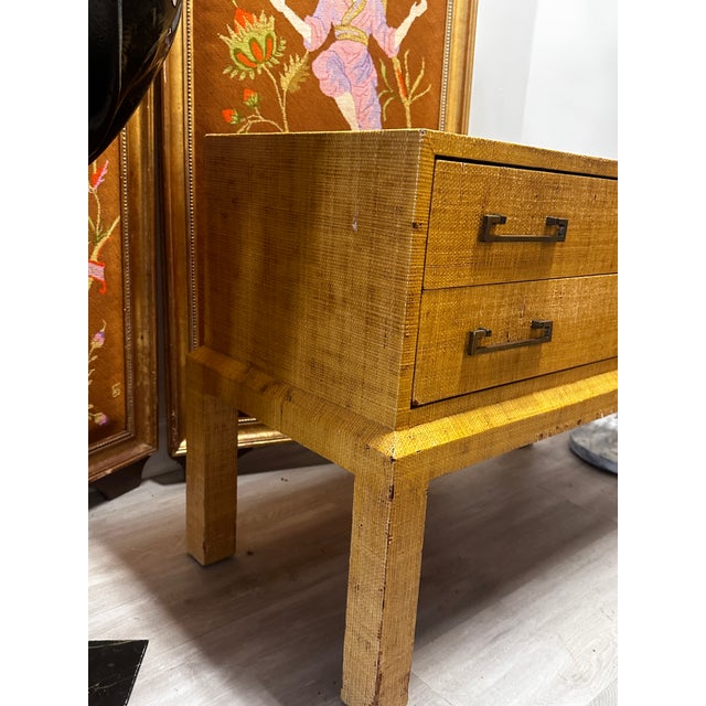Textile Midcentury Raffia Covered Two-Drawer Chest or Side Table For Sale - Image 7 of 12