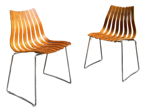 Mid 20th Century Pair of Attributed Hans Brattrud Teak Bentwood “Scandia” Chairs for Hove Mobler