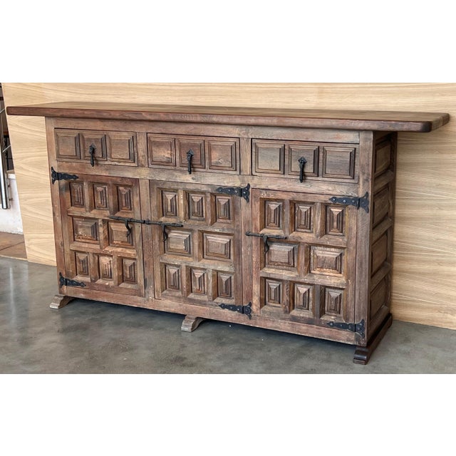 Late 19th Century Spanish Baroque Carved Walnut Tuscan Three Drawer Credenza or Buffet For Sale - Image 18 of 18