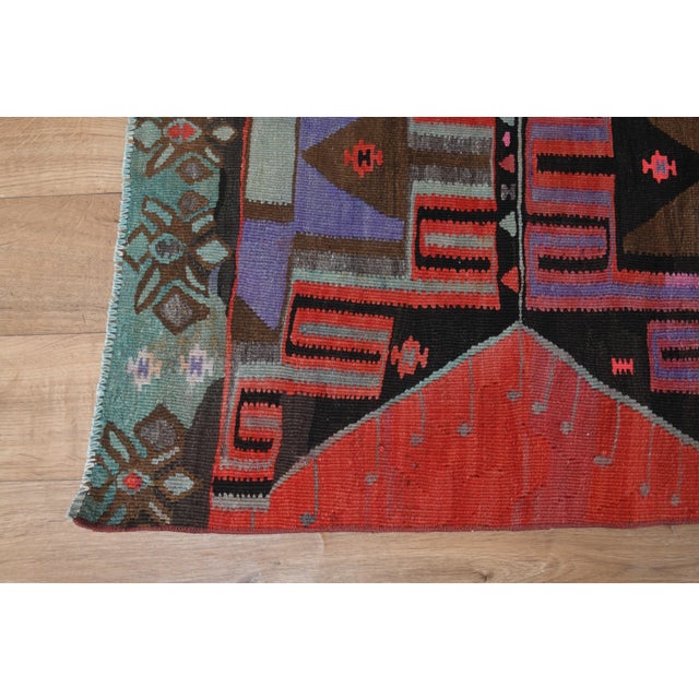 1970s 1970s Vintage Handmade Wool Cotton Red Runner Rug For Sale - Image 5 of 11