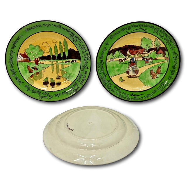 1910s Set of 3 Antique Ye Olde English Staffordshire Pottery Rabbit Motto Plates - Wall Hanger Brackets Included For Sale - Image 5 of 18