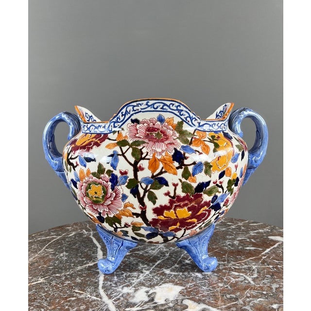20th Century Earthenware Cachepot Decorated with Peonies from Gien For Sale - Image 10 of 10
