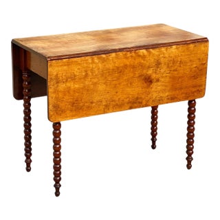 Antique Sheraton Southern Cherry Drop Leaf Table With Spool Turned Legs For Sale