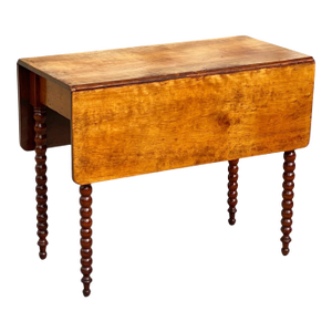 Antique Sheraton Southern Cherry Drop Leaf Table With Spool Turned Legs