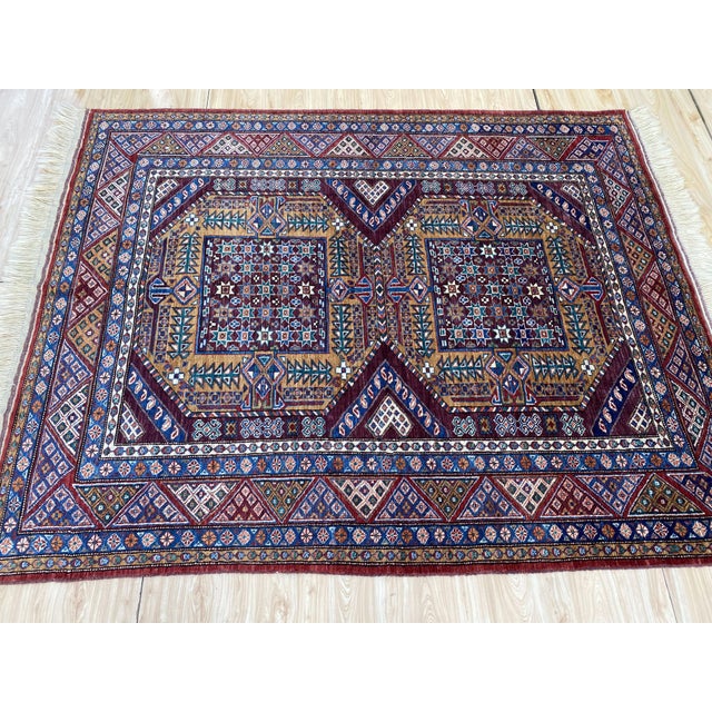 5x7 Ft. Lori Pambak Kazak Design Rug, Gold Aubergine Wool For Sale - Image 6 of 9