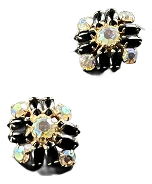 Vintage 1950s Rhinestone Clustered Clip on Earrings- Set of 2