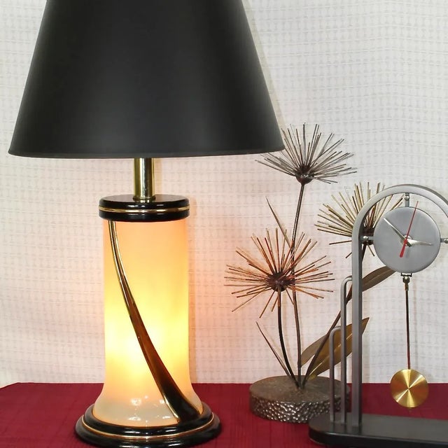 Art Deco 1980s Glass Table Lamp | Ivory Glass Double Light For Sale - Image 3 of 12