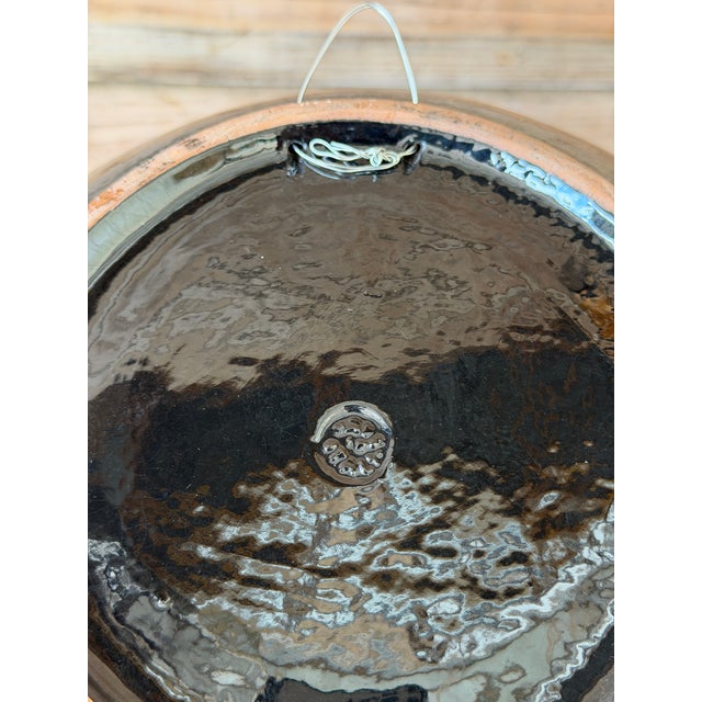 Ceramic Vintage Italian Glazed Terracotta Lion Wall Plate | Sculptural Ceramic Wall Art For Sale - Image 7 of 11