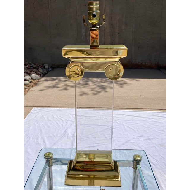 Brass Lucite & Brass Ionic Column Table Lamps - a Pair For Sale - Image 8 of 13