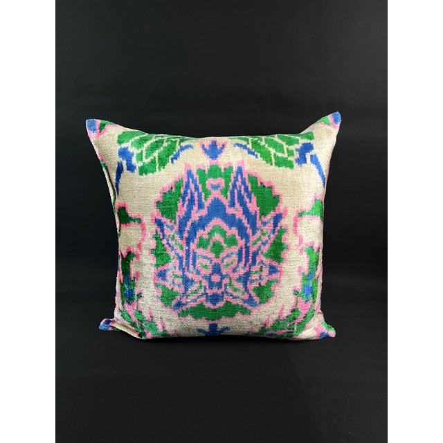 2010s Multicolor Velvet Ikat Pillow Cover For Sale - Image 5 of 5
