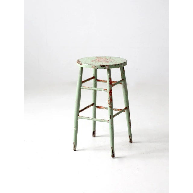 Antique Painted Wood Stool For Sale - Image 9 of 12