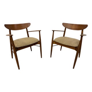 Mid-Century Modern Walnut & Oak Arm Chairs - Set of 2 For Sale