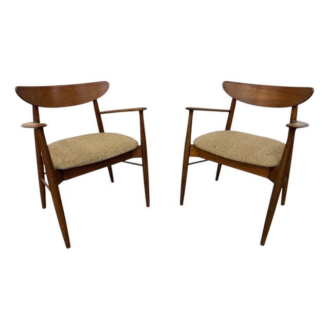 Mid-Century Modern Walnut & Oak Arm Chairs - Set of 2 For Sale