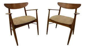 Mid-Century Modern Walnut & Oak Arm Chairs - Set of 2