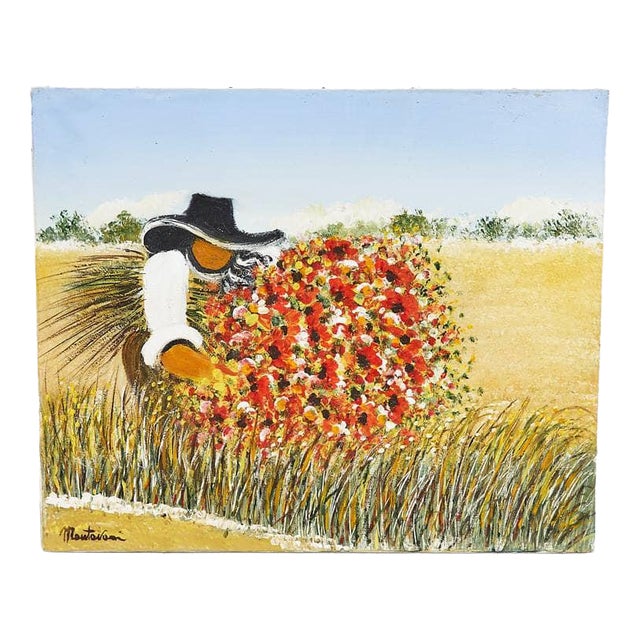 Costanzo Mantovani, Fresco of a Peasant with Flowers, Oil on Canvas For Sale