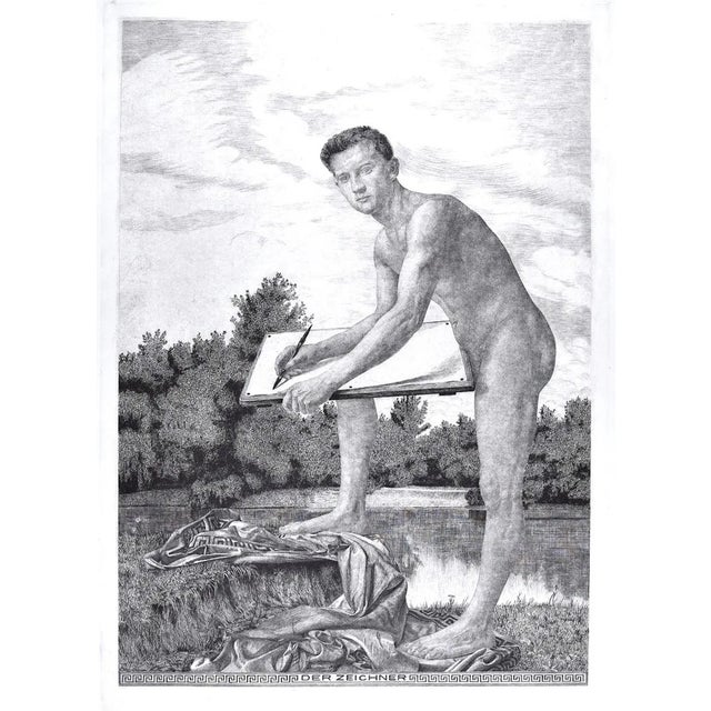 Der Zeichner, Original Etching, 1900s For Sale