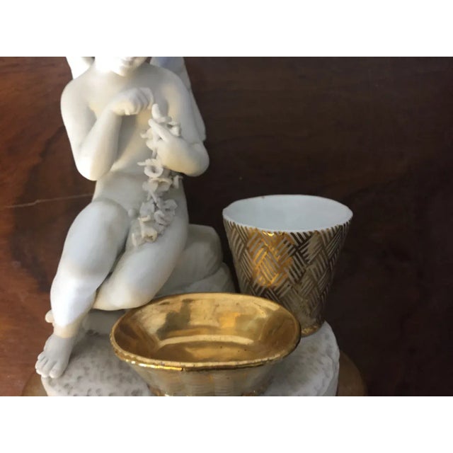 Antique Early 19th Century French Empire Porcelain Inkwell in Gold & White Featuring a Cherub For Sale - Image 11 of 13