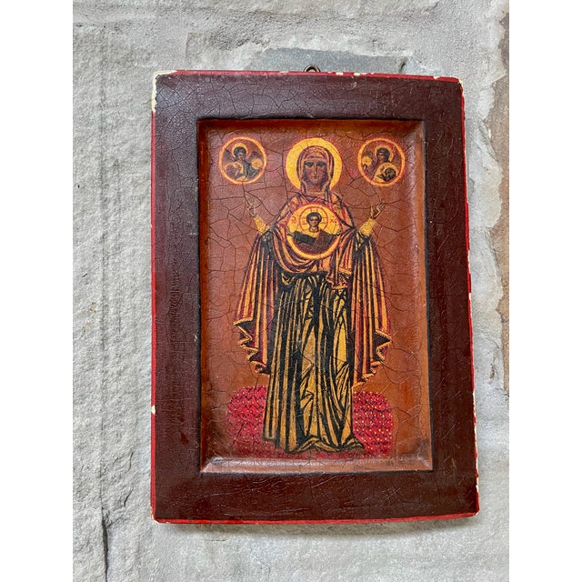 Antique Hand Painted Virgin Mary, Our Lady of the Sign, Mary With Christ Child, Panagia Faneromeni of Yaroslavl, Madonna of the Sign, Religious Art For Sale In Atlanta - Image 6 of 18