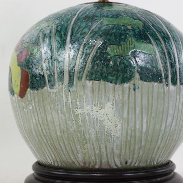 Antique Famille Rose Bok Choy Porcelain Table Lamp With Cabbage Leaf and Butterfly Motif For Sale - Image 10 of 13