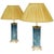 - Pair of cloisonné enamel roller shaped lamps - With a gilt bronze mounting - Blue turquoise enamel background with a...