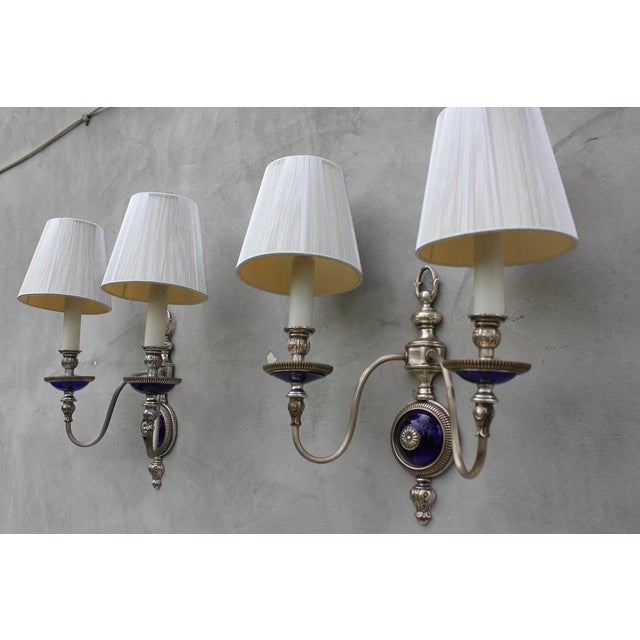 French Art Nouveau Wall Sconces in Cobalt Blue Glass, 1940s, Set of 2 For Sale - Image 3 of 11