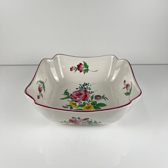 White Square Salad Bowl Réverbère Model with Pink Pattern by Kg Lunéville, 1980s For Sale - Image 8 of 8