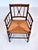 An antique Country Regency rush seat accent armchair with interesting and William Morris Arts & Crafts design influences....