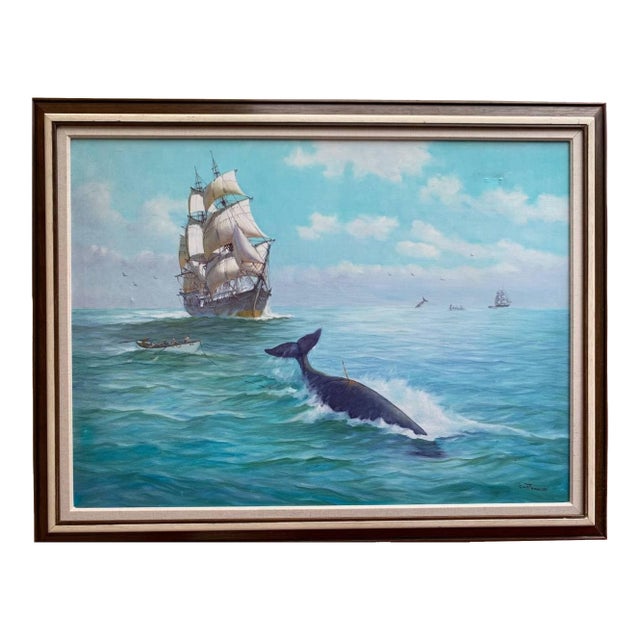 Late 20th Century Humberto Da Silva Fernandes Clipper Ship Large Oil Painting on Canvas, Framed For Sale