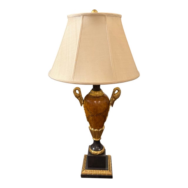 Vintage Neoclassical Swan-Handle Urn Table Lamp With Original Shade For Sale