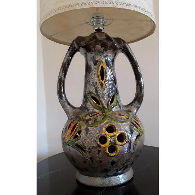 Vintage Table Lamp on Ceramic Base in Fat Lava style, 1970s, in Very Good conditions. Designed 1970 to 1979 European Plug...