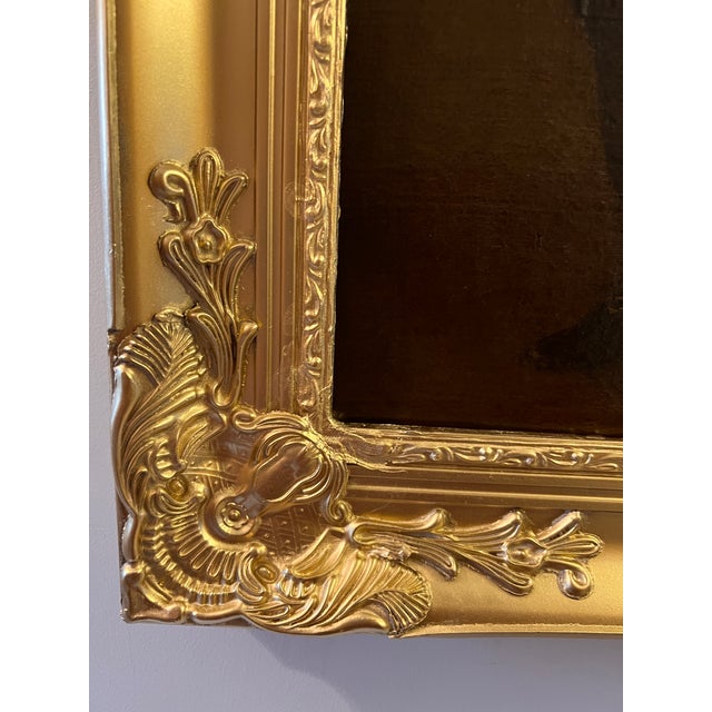 Art Deco Late 18th Century Original Antique Oil Painting in Canvas, Genre Scene, Gold Frame For Sale - Image 3 of 12