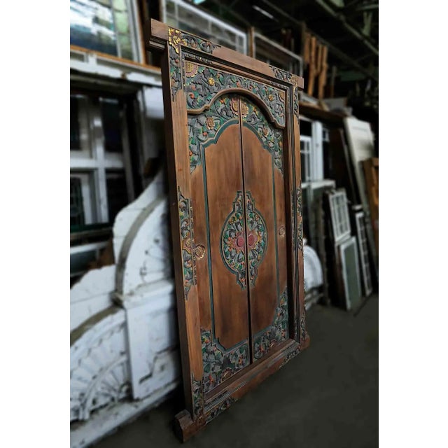 Asian Doors Carved With Painted and Gilt Detail For Sale - Image 3 of 13