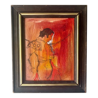 1960s Vintage Spanish Modernist Matador Portrait Painting Signed Pz For Sale