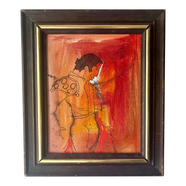 1960s Vintage Spanish Modernist Matador Portrait Painting Signed Pz For Sale