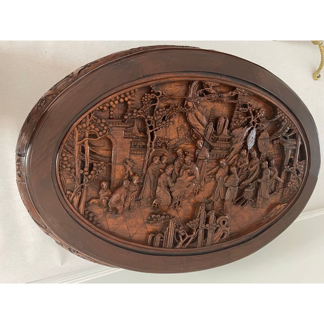 Brown Vintage Chinese Chinoiserie Carved Coffee Table and 6 Chairs For Sale - Image 8 of 13