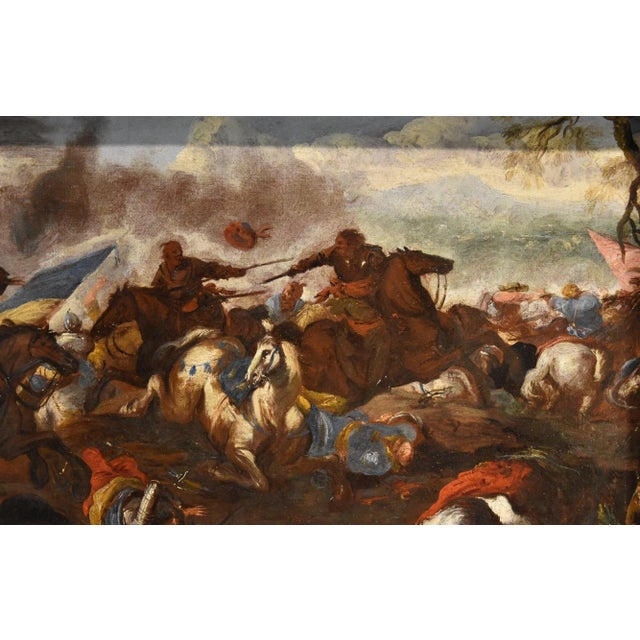 Early 18th Century Antonio Calza, Battle Knights Landscape, 1700, Oil on Canvas For Sale - Image 5 of 13