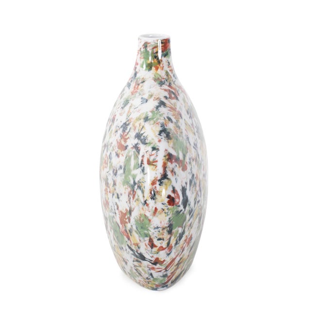 Elevate your home decor with this exquisite white vase, each adorned with sporadic bursts of color in refreshing shades of...